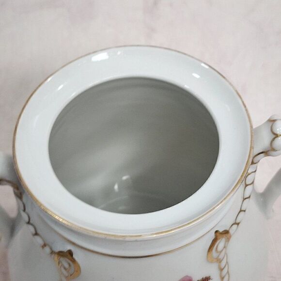 1800s HAVILAND & Co LIMOGES Moss Rose Lg. Sugar & lid 4 tea Cups Rope & Anchor - Picture 5 of 16